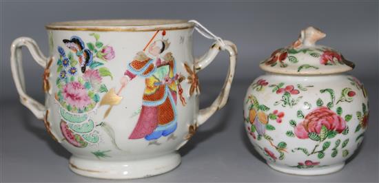 A Canton two handled cup and a lidded Canton pot